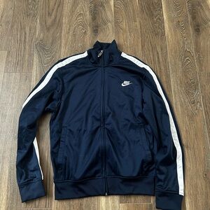 Nike Men's Dark Blue Track Jacket with White Stripes
